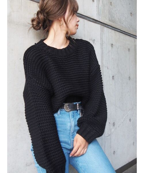 EVRIS（エヴリス）の「ショートガーターニットトップス（ニット/セーター・レディース・グリーン/ホワイト/パープル/ブラック・FREE）」の10枚目の写真