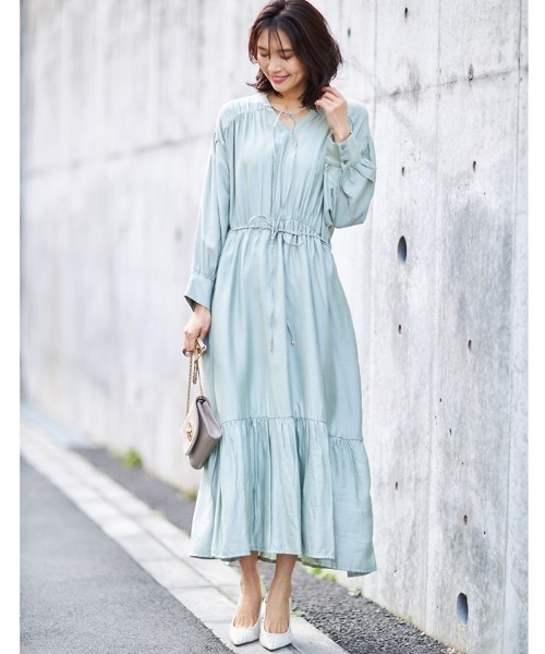 Cookie Chocolate（クッキーチョコレート）の「ギャザーティアードワンピース（ワンピース・レディース・ミント/ライトベージュ・M）」の5枚目の写真