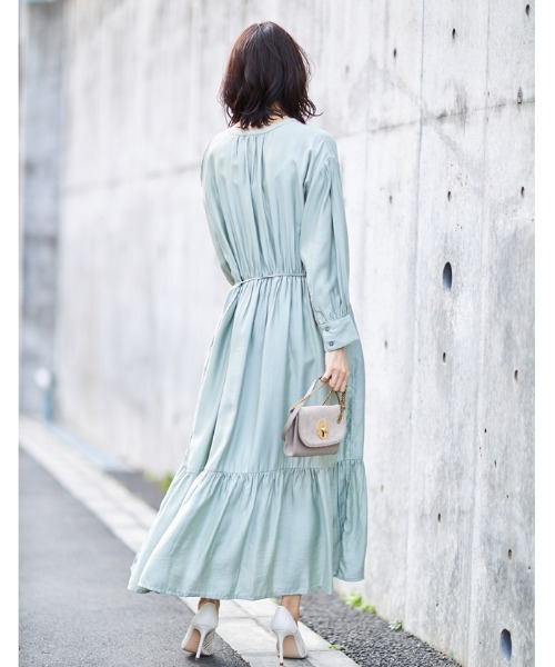 Cookie Chocolate（クッキーチョコレート）の「ギャザーティアードワンピース（ワンピース・レディース・ミント/ライトベージュ・M）」の3枚目の写真