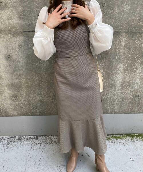 INGNI（イング）の「千鳥格子柄マーメイド／ジャンスカ（ジャンパースカート・レディース・ホワイト系5/ブラウン系9・M）」の2枚目の写真