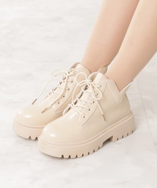 Barbour ベージュ ショートブーツ 厚底 セール】厚底レースアップショートブーツ（ブーツ）｜Lace Ladies