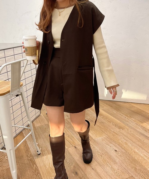 apres jour clair(アプレジュールクレア)の「【apres jour clair】ベルト付きショートパンツ(その他パンツ・レディース・ダークブラウン/ベージュ・X-LARGE/フリー)」の12枚目の写真