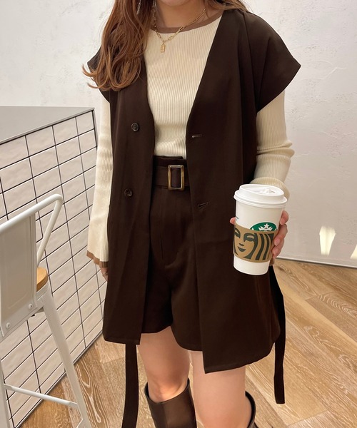 apres jour clair(アプレジュールクレア)の「【apres jour clair】ベルト付きショートパンツ(その他パンツ・レディース・ダークブラウン/ベージュ・X-LARGE/フリー)」の10枚目の写真