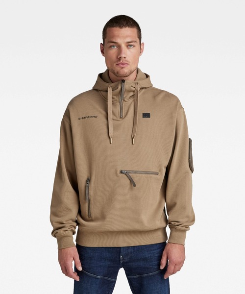 G-STAR（ジースター）の「HALF ZIP LOOSE HOODED SWEATER/パーカー/オーバーサイズ（パーカー・メンズ・ライトグレー/ブラウン系その他・LARGE/SMALL/MEDIUM/X-LARGE/X-SMALL）」の2枚目の写真