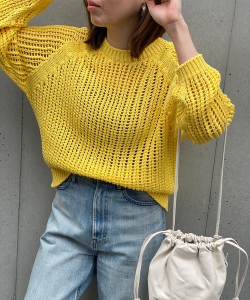 RIVE DROITE（リヴドロワ）の「メッシュクルーネックニット（ニット/セーター・レディース・オフホワイト/レモンイエロー・FREE）」の4枚目の写真