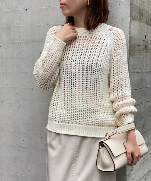 RIVE DROITE（リヴドロワ）の「メッシュクルーネックニット（ニット/セーター・レディース・オフホワイト/レモンイエロー・FREE）」の3枚目の写真