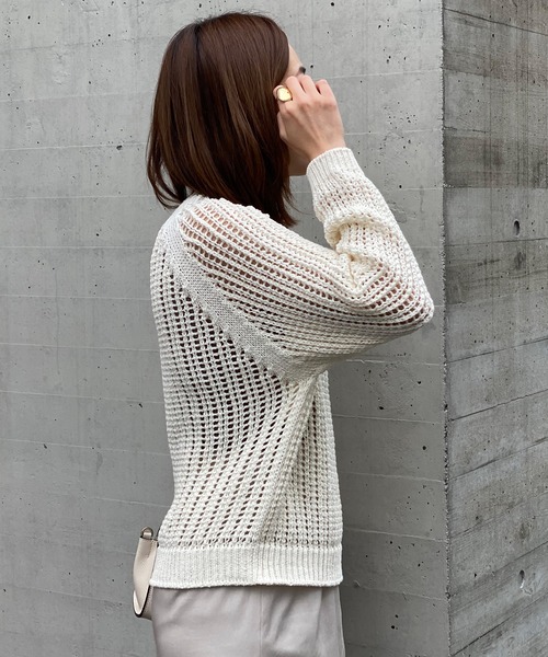 RIVE DROITE（リヴドロワ）の「メッシュクルーネックニット（ニット/セーター・レディース・オフホワイト/レモンイエロー・FREE）」の5枚目の写真