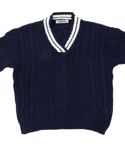 Figments（フィグメンツ）の「オーバースクールニット（ニット/セーター・レディース・ネイビー/ベージュ・FREE）」の4枚目の写真