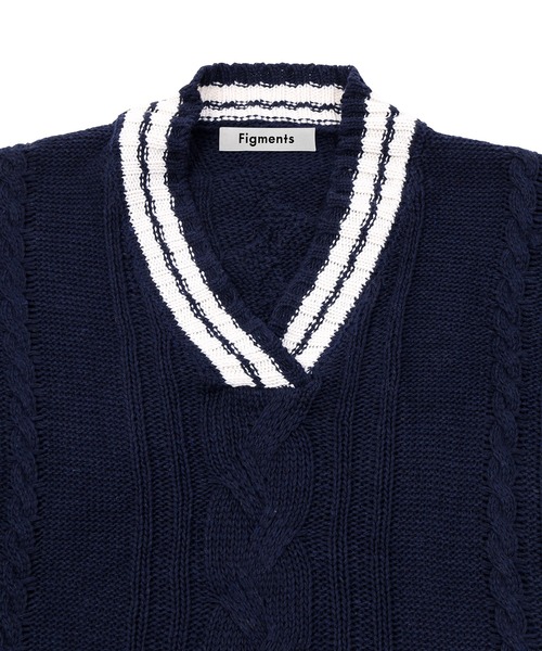 Figments（フィグメンツ）の「オーバースクールニット（ニット/セーター・レディース・ネイビー/ベージュ・FREE）」の5枚目の写真