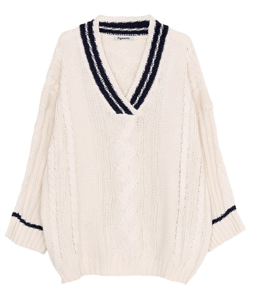 Figments（フィグメンツ）の「オーバースクールニット（ニット/セーター・レディース・ネイビー/ベージュ・FREE）」の12枚目の写真