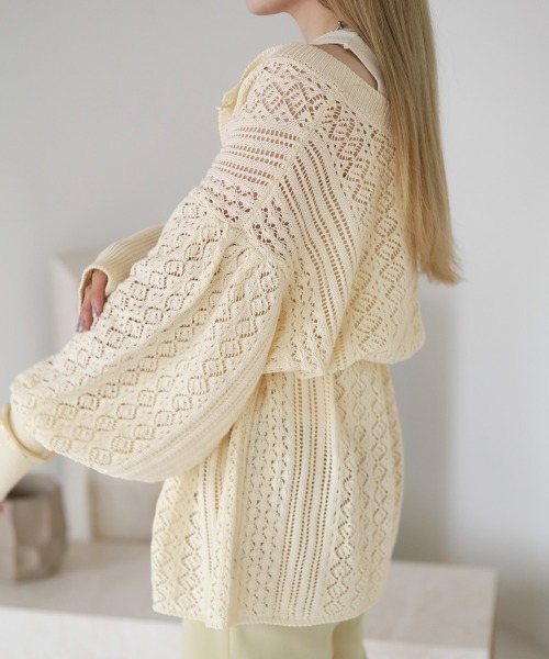 Bab（バブ）の「2way透かし編みニットカーディガン（カーディガン/ボレロ・レディース・ベージュ/オレンジ/アイボリー・FREE）」の5枚目の写真