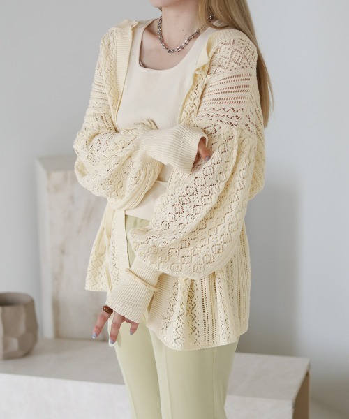 Bab（バブ）の「2way透かし編みニットカーディガン（カーディガン/ボレロ・レディース・ベージュ/オレンジ/アイボリー・FREE）」の7枚目の写真