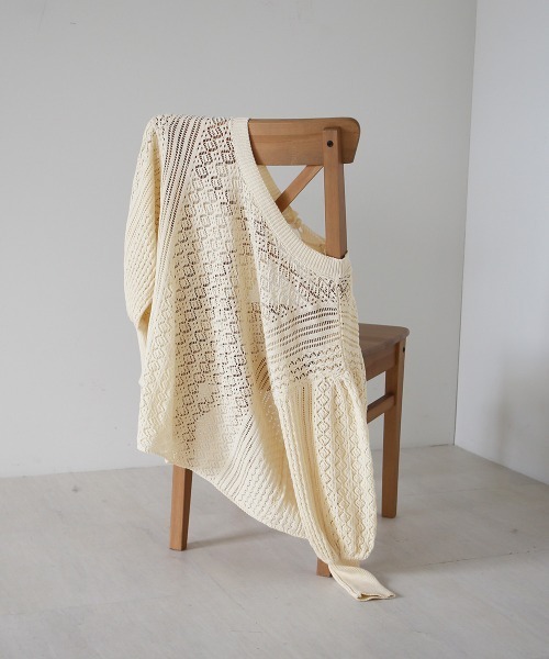 Bab（バブ）の「2way透かし編みニットカーディガン（カーディガン/ボレロ・レディース・ベージュ/オレンジ/アイボリー・FREE）」の9枚目の写真