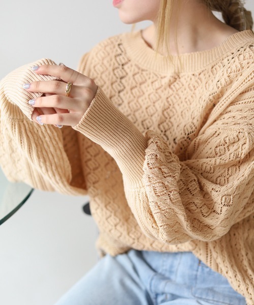 Bab（バブ）の「2way透かし編みニットカーディガン（カーディガン/ボレロ・レディース・ベージュ/オレンジ/アイボリー・FREE）」の12枚目の写真