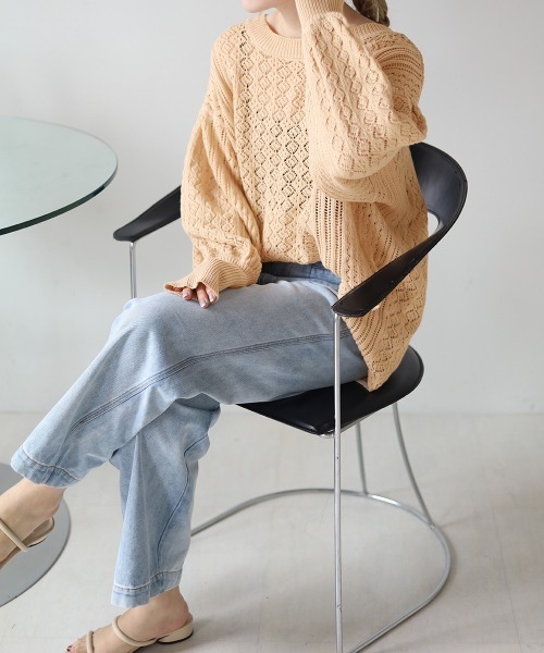 Bab（バブ）の「2way透かし編みニットカーディガン（カーディガン/ボレロ・レディース・ベージュ/オレンジ/アイボリー・FREE）」の13枚目の写真