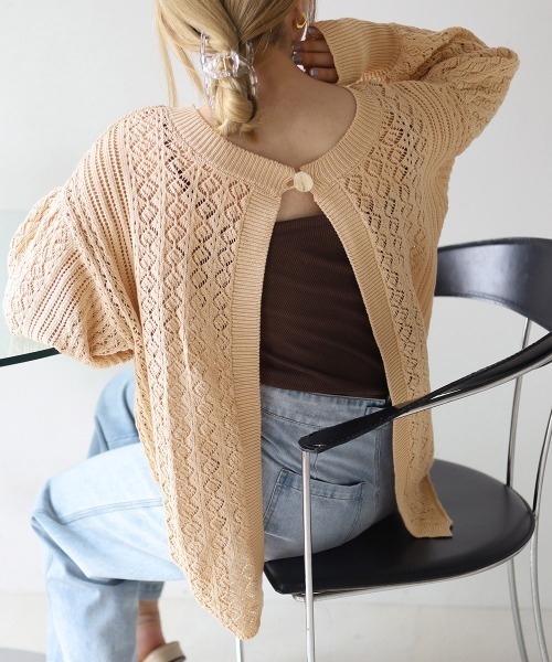 Bab（バブ）の「2way透かし編みニットカーディガン（カーディガン/ボレロ・レディース・ベージュ/オレンジ/アイボリー・FREE）」の14枚目の写真