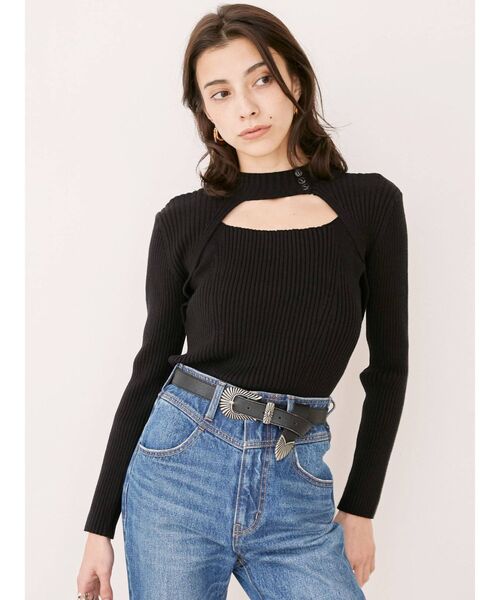 EVRIS（エヴリス）の「フロントオープンボトルネックニットトップス（ニット/セーター・レディース・オレンジ/ブルー/ブラック・FREE）」の6枚目の写真