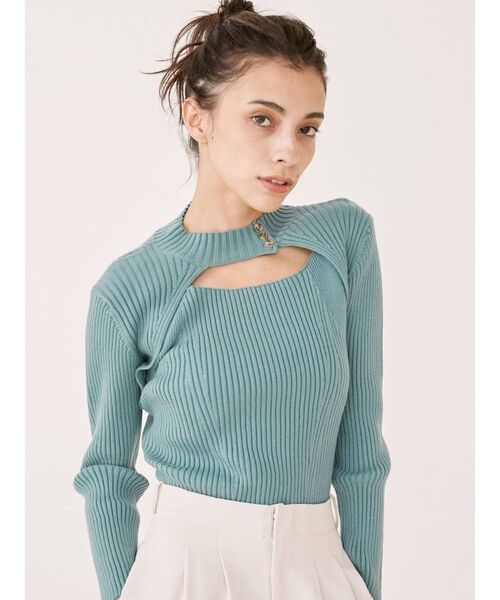 EVRIS（エヴリス）の「フロントオープンボトルネックニットトップス（ニット/セーター・レディース・オレンジ/ブルー/ブラック・FREE）」の10枚目の写真