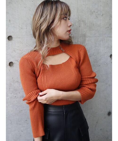 EVRIS（エヴリス）の「フロントオープンボトルネックニットトップス（ニット/セーター・レディース・オレンジ/ブルー/ブラック・FREE）」の16枚目の写真