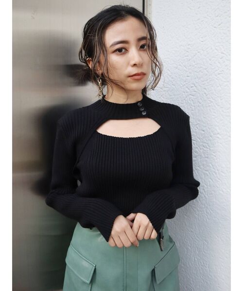 EVRIS（エヴリス）の「フロントオープンボトルネックニットトップス（ニット/セーター・レディース・オレンジ/ブルー/ブラック・FREE）」の21枚目の写真