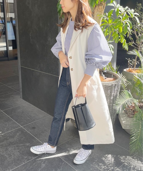 StyleSea(スタイルシー)の「ロングトレンチジレ(ベスト・レディース・ブラック/ベージュ/アイボリー/ライトカーキ/ベージュ系/ブラック系/ホワイト系・MEDIUM)」の1枚目の写真