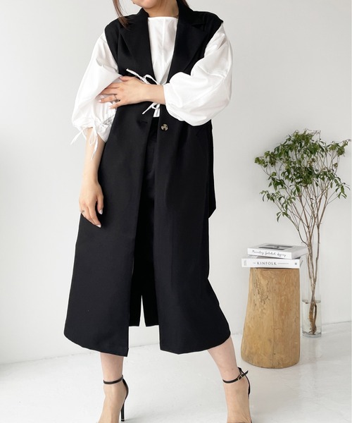 StyleSea(スタイルシー)の「ロングトレンチジレ(ベスト・レディース・ブラック/ベージュ/アイボリー/ライトカーキ/ベージュ系/ブラック系/ホワイト系・MEDIUM)」の4枚目の写真