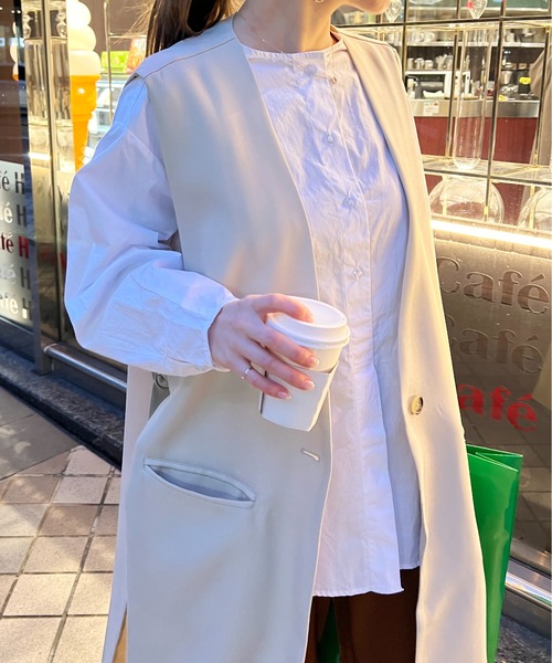 StyleSea(スタイルシー)の「ロングトレンチジレ(ベスト・レディース・ブラック/ベージュ/アイボリー/ライトカーキ/ベージュ系/ブラック系/ホワイト系・MEDIUM)」の19枚目の写真