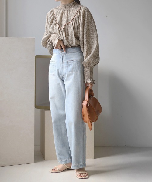 Bab（バブ）の「前後2WAY花柄シャーリングブラウス（シャツ/ブラウス・レディース・ライトブルー/ブラック/ベージュ・M）」の19枚目の写真