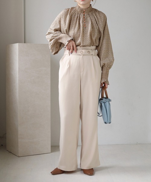 バブ Bab 前後2WAY花柄シャーリングブラウス （BROWN） バブ Bab 前後2WAY花柄シャーリングブラウス （BROWN） -靴
