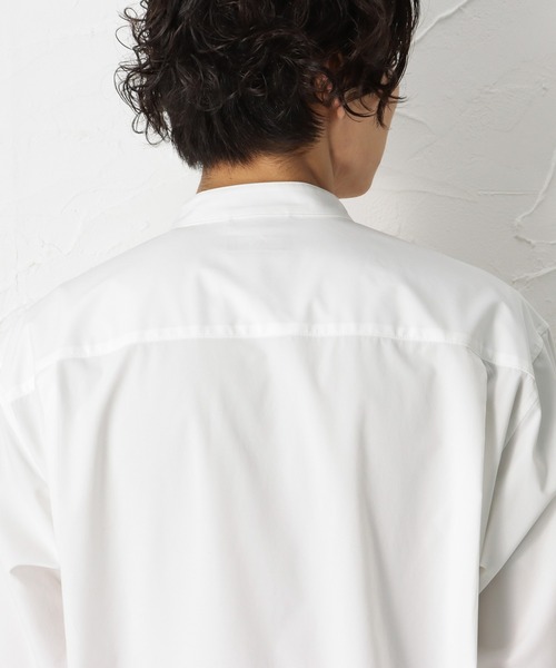 イネド　バンドカラーシャツ　白　ホワイト　7号　セオリーパンツセット SOLOTEX(R)使用 ストレッチ バンドカラーシャツ（シャツ/ブラウス