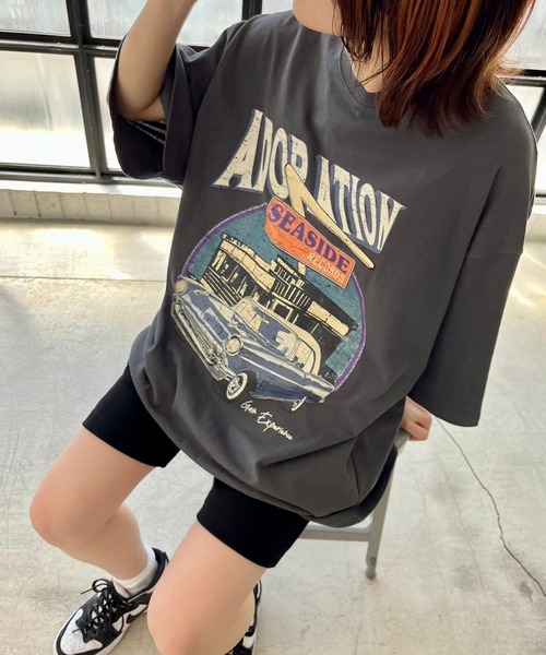 PBLIM（ページボーイリム）の「PAGEBOYLIM/レトロアメリカンルーズT（Tシャツ/カットソー・レディース・チャコールグレー/ライトブルー/オフホワイト・MEDIUM/LARGE）」の5枚目の写真