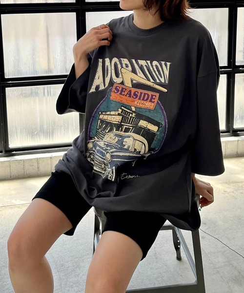 PBLIM（ページボーイリム）の「PAGEBOYLIM/レトロアメリカンルーズT（Tシャツ/カットソー・レディース・チャコールグレー/ライトブルー/オフホワイト・MEDIUM/LARGE）」の6枚目の写真