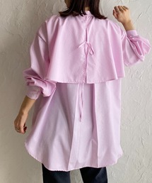 She's Closet（シーズクローゼット）の「バンドカラーボリュームスリーブバックリボン長袖ストライプ柄ケープシャツ（シャツ/ブラウス）」