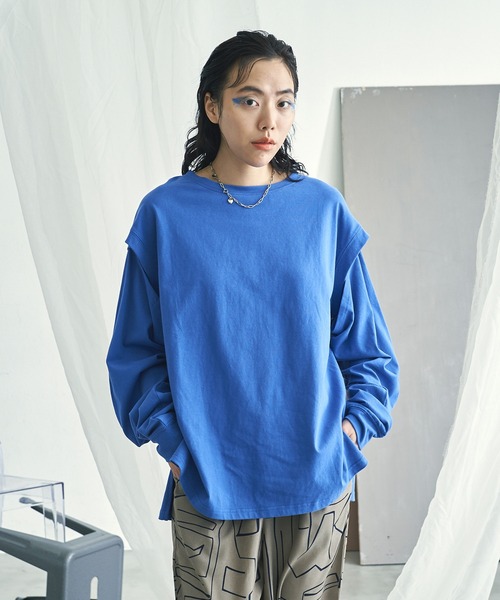 VACANCY(ヴァカンシー)の「2WAYスリーブTシャツ(Tシャツ/カットソー・レディース・オレンジ/ブルー/ホワイト/ブラック・FREE)」の6枚目の写真