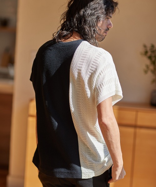 CAMBIO（カンビオ）の「mn2543-編地切替ニットT（ニット/セーター・メンズ・グレー/ホワイト/ブラック/ネイビー・L/S/M）」の10枚目の写真