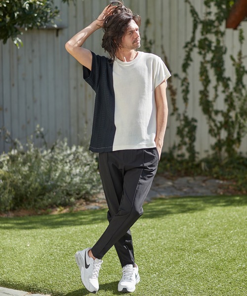 CAMBIO（カンビオ）の「mn2543-編地切替ニットT（ニット/セーター・メンズ・グレー/ホワイト/ブラック/ネイビー・L/S/M）」の15枚目の写真