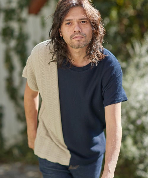 CAMBIO（カンビオ）の「mn2543-編地切替ニットT（ニット/セーター・メンズ・グレー/ホワイト/ブラック/ネイビー・L/S/M）」の17枚目の写真