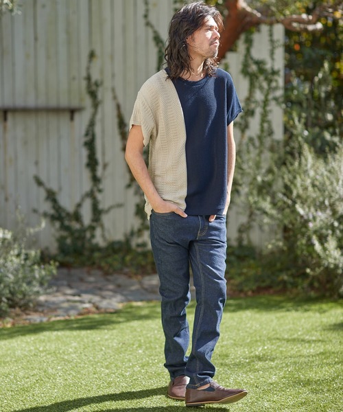 CAMBIO（カンビオ）の「mn2543-編地切替ニットT（ニット/セーター・メンズ・グレー/ホワイト/ブラック/ネイビー・L/S/M）」の19枚目の写真