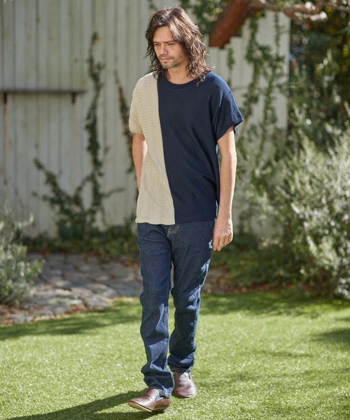 CAMBIO（カンビオ）の「mn2543-編地切替ニットT（ニット/セーター・メンズ・グレー/ホワイト/ブラック/ネイビー・L/S/M）」の20枚目の写真