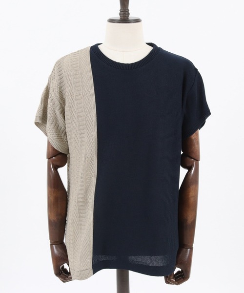 CAMBIO（カンビオ）の「mn2543-編地切替ニットT（ニット/セーター・メンズ・グレー/ホワイト/ブラック/ネイビー・L/S/M）」の21枚目の写真