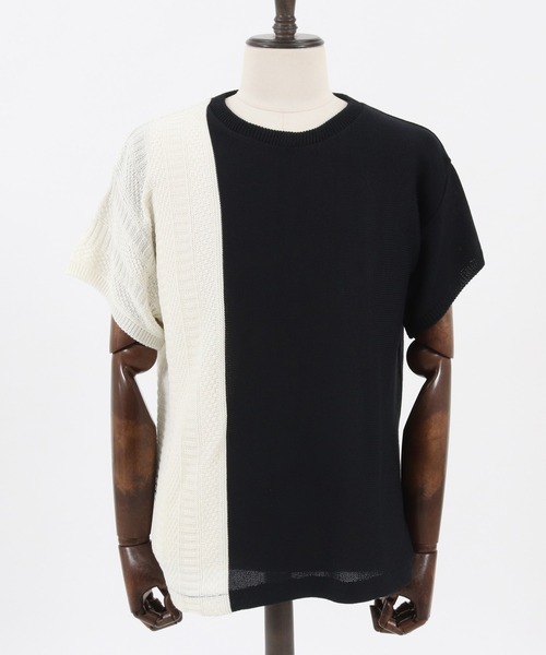 CAMBIO（カンビオ）の「mn2543-編地切替ニットT（ニット/セーター・メンズ・グレー/ホワイト/ブラック/ネイビー・L/S/M）」の22枚目の写真