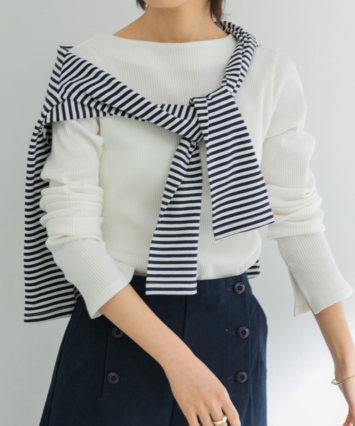 URBAN RESEARCH(アーバンリサーチ)の「袖スリットボートネックカットソー(Tシャツ/カットソー・レディース・イエロー/モカ/オフホワイト/ライトグレー・FREE)」の9枚目の写真