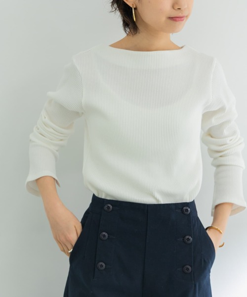 URBAN RESEARCH(アーバンリサーチ)の「袖スリットボートネックカットソー(Tシャツ/カットソー・レディース・イエロー/モカ/オフホワイト/ライトグレー・FREE)」の5枚目の写真