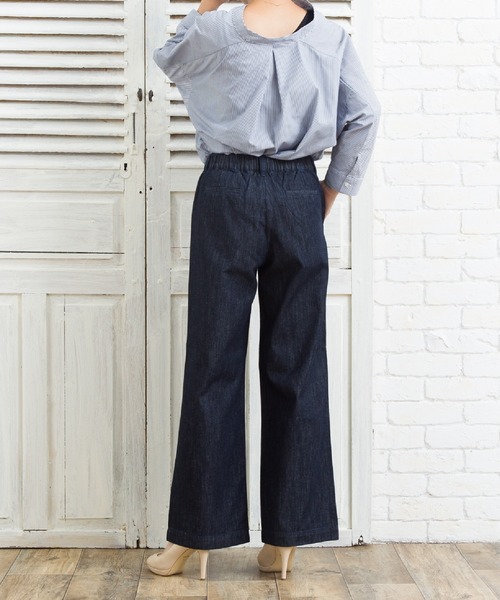 SHORE (ショア)の「SHORE 70cm丈クロップドワイドパンツ(デニムパンツ・レディース・ワンウォッシュ/インディゴブルー・MEDIUM/SMALL/LARGE)」の6枚目の写真