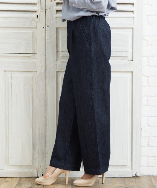 SHORE (ショア)の「SHORE 70cm丈クロップドワイドパンツ(デニムパンツ・レディース・ワンウォッシュ/インディゴブルー・MEDIUM/SMALL/LARGE)」の4枚目の写真