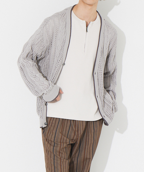 ABAHOUSE（アバハウス）の「ハイツイストコットン スカシアミ オーバーサイズ カーディガン（カーディガン/ボレロ・メンズ・ブラック/グレー/グレイッシュブルー・46/48）」の3枚目の写真