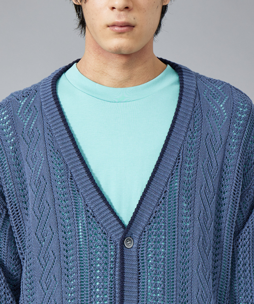 ABAHOUSE（アバハウス）の「ハイツイストコットン スカシアミ オーバーサイズ カーディガン（カーディガン/ボレロ・メンズ・ブラック/グレー/グレイッシュブルー・46/48）」の9枚目の写真