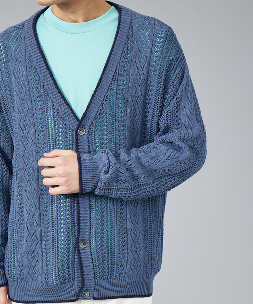 ABAHOUSE（アバハウス）の「ハイツイストコットン スカシアミ オーバーサイズ カーディガン（カーディガン/ボレロ・メンズ・ブラック/グレー/グレイッシュブルー・46/48）」の10枚目の写真