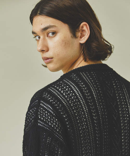 ABAHOUSE（アバハウス）の「ハイツイストコットン スカシアミ オーバーサイズ カーディガン（カーディガン/ボレロ・メンズ・ブラック/グレー/グレイッシュブルー・46/48）」の16枚目の写真