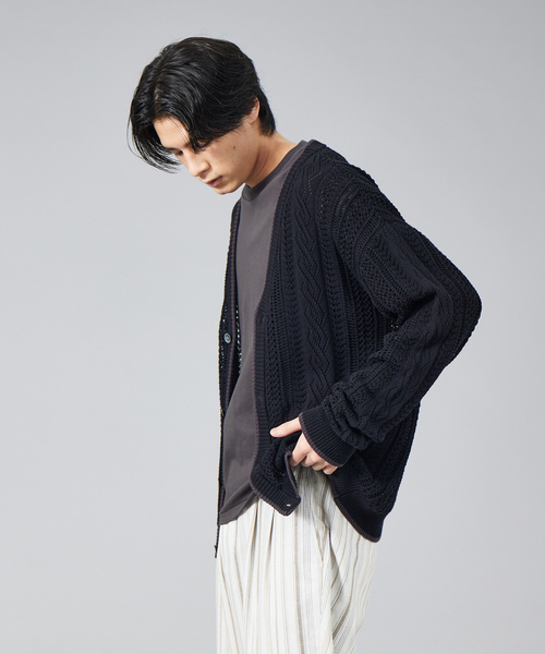ABAHOUSE（アバハウス）の「ハイツイストコットン スカシアミ オーバーサイズ カーディガン（カーディガン/ボレロ・メンズ・ブラック/グレー/グレイッシュブルー・46/48）」の17枚目の写真